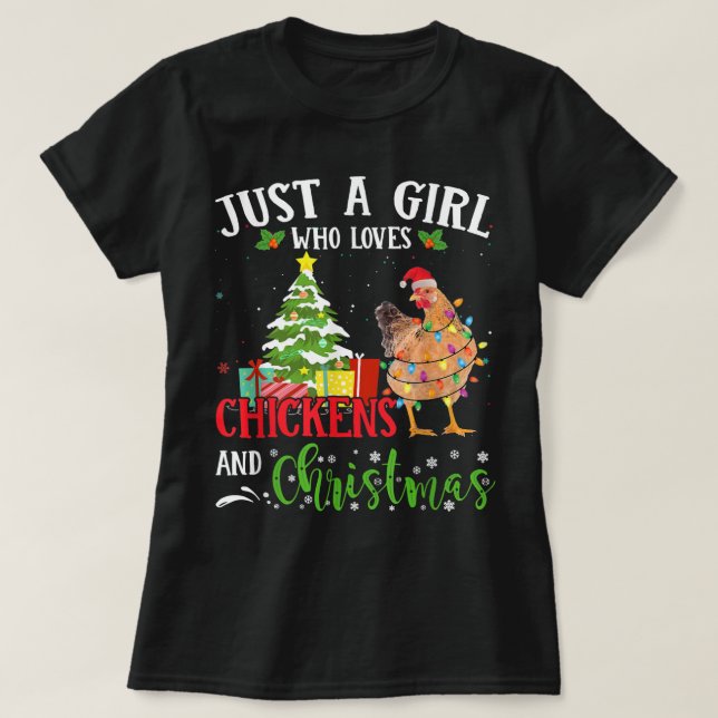 Bara en flicka Kärlek Chicken och julpajamas T Shirt (Design framsida)