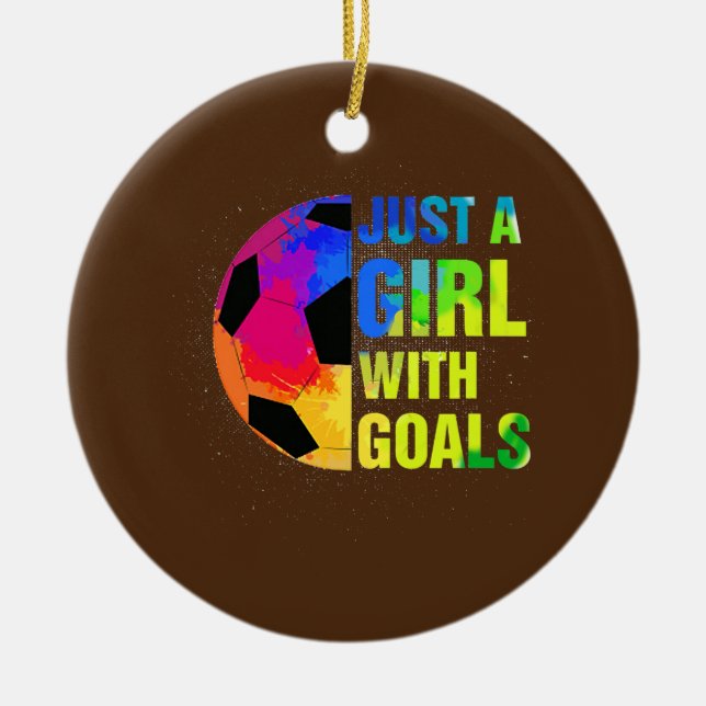 Bara en flicka med fotbolls fotbollsspelare julgransprydnad keramik (Framsidan)