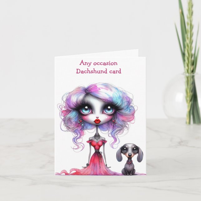 Bara en flicka och hennes Dachshund-Hund-kort Kort (Framsida)