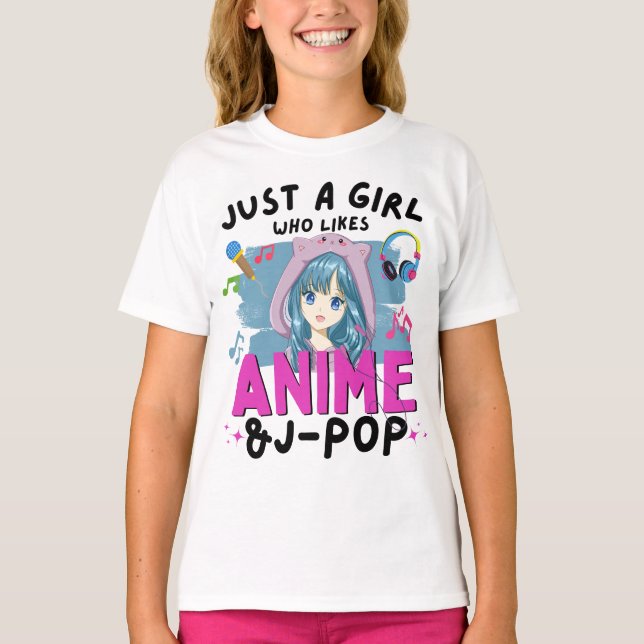 Bara en flicka som gillar Anime och J-Pop Tonåring T Shirt (Framsida)