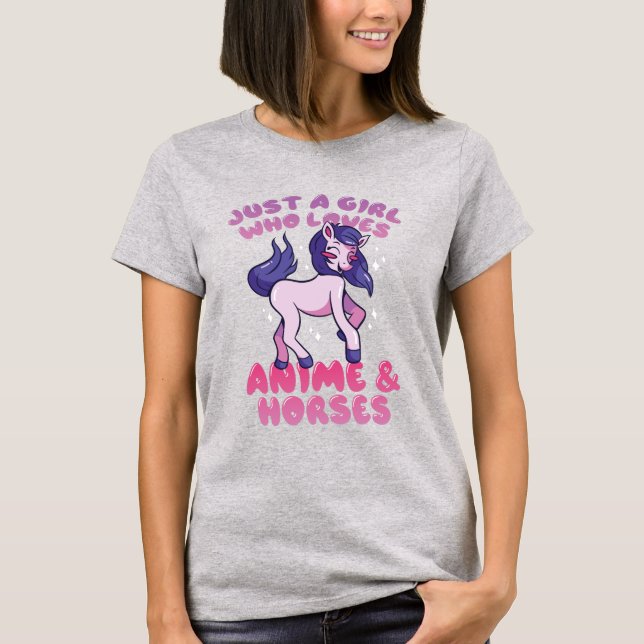Bara en flicka som Kärlek Anime and Horses T-Shirt (Framsida)