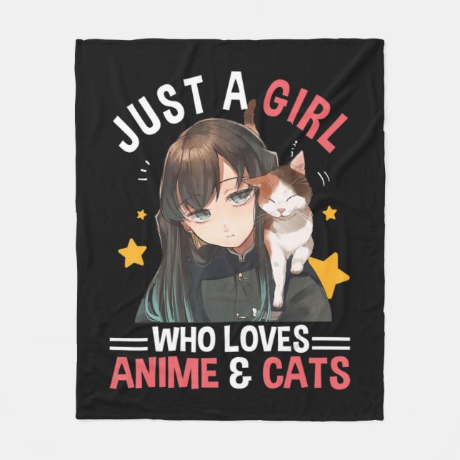 Bara en flicka som Kärlek Anime & Cats Cute Gifts  Fleecefilt (Framsidan)