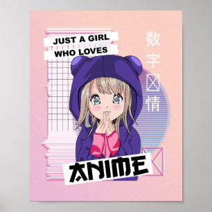 Bara en flicka som Kärlek Anime - Kawaii Vaporwave Poster