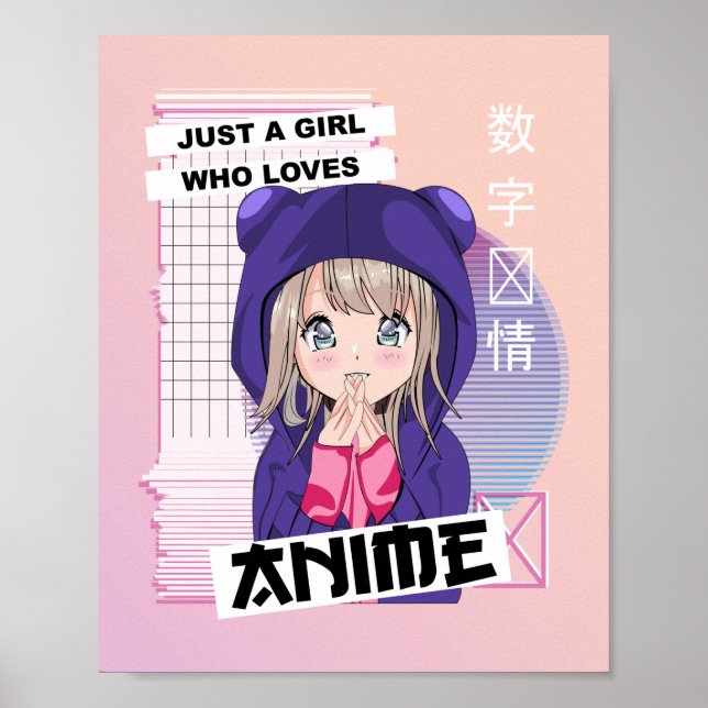Bara en flicka som Kärlek Anime - Kawaii Vaporwave Poster (Framsidan)