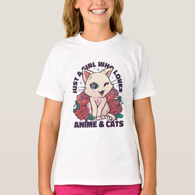 Bara en flicka som Kärlek Anime och Cats T Shirt (Framsida)