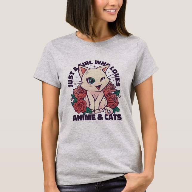 Bara en flicka som Kärlek Anime och Cats T Shirt (Framsida)