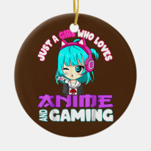 Bara en flicka som kärlek Anime och Gaming chibi Julgransprydnad Keramik
