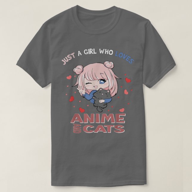 Bara en flicka som Kärlek Anime och katter animera T Shirt (Design framsida)