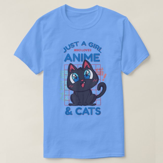 Bara en flicka som Kärlek Anime och katter japansk T Shirt (Design framsida)