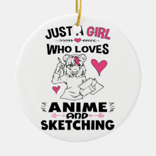Bara en flicka som Kärlek Anime och Sketching Gir Julgransprydnad Keramik
