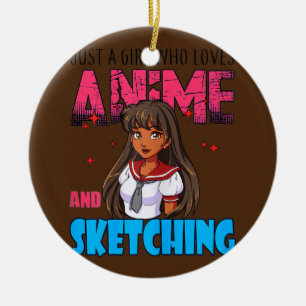Bara en flicka som Kärlek Anime och Sketching Kawa Julgransprydnad Keramik