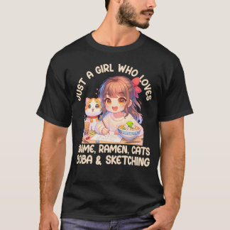 Bara en flicka som Kärlek Anime Ramen Cats Boba oc T Shirt