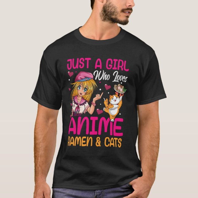 Bara en flicka som Kärlek Anime Ramen och Cats Cut T Shirt (Framsida)