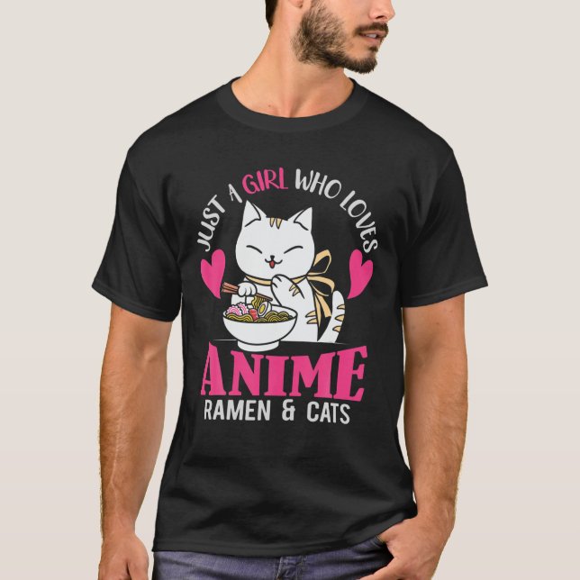 Bara en flicka som Kärlek anime Ramen och katter T Shirt (Framsida)