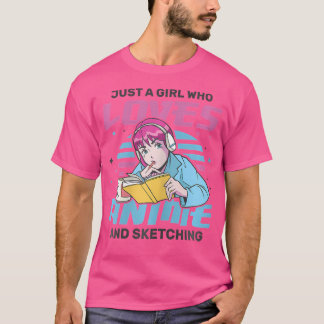 Bara en flicka som Kärlek Anime Sketching Tecknad  T Shirt