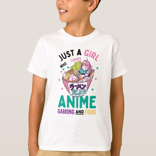 Bara en flicka som kärlek animerar spel och mat t shirt (Framsida)