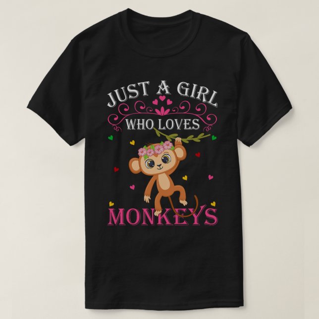 Bara en flicka som Kärlek apor Cute Monkey Älskare T Shirt (Design framsida)