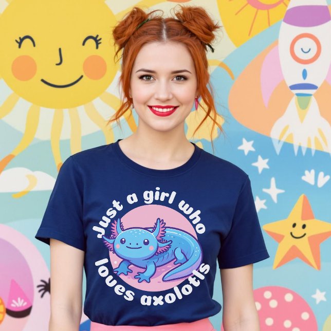 Bara en flicka som Kärlek Axolotls Blue Kawaii Cut T Shirt (Just A Girl Who Loves Axolotls Blue Kawaii Cute T-Shirt.)