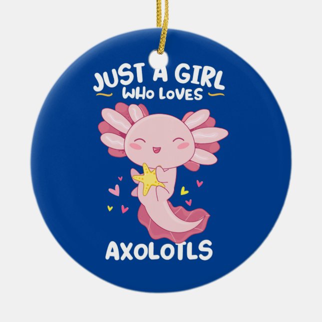 Bara en flicka som Kärlek Axolotls Kawaii Cute Ros Julgransprydnad Keramik (Framsidan)