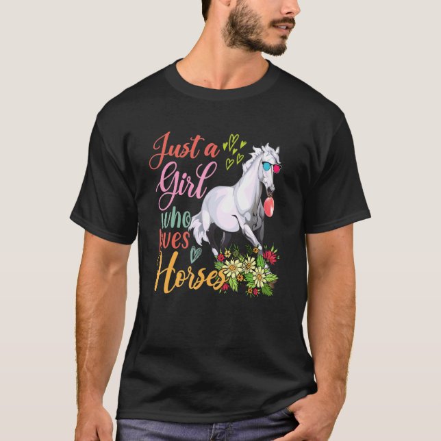 Bara en flicka som Kärlek Blommigt Horse Sunglass T Shirt (Framsida)