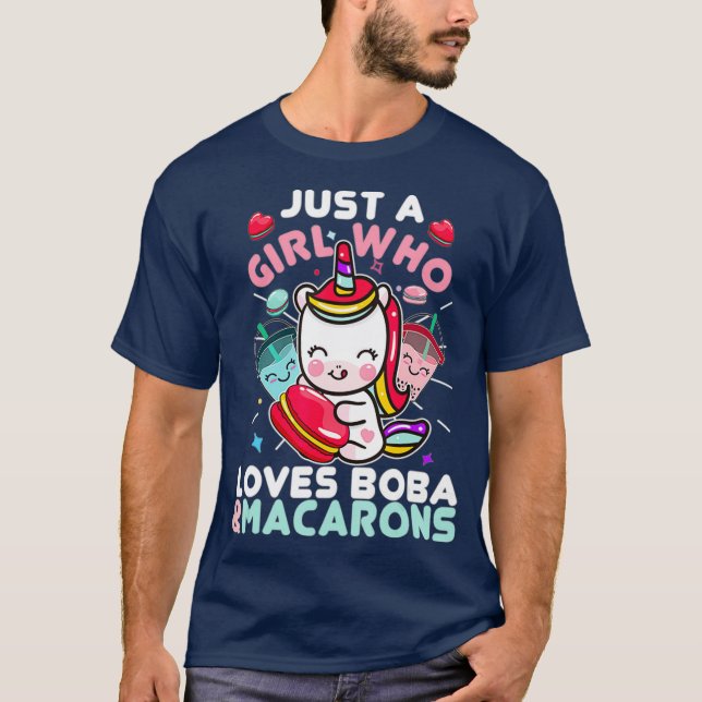 Bara en flicka som Kärlek Boba och Macarons Cute T Shirt (Framsida)