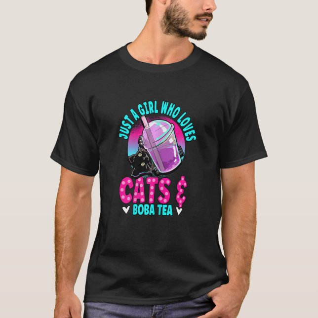 Bara en flicka som Kärlek Boba Tea Cat Bubble Tea  T Shirt (Framsida)