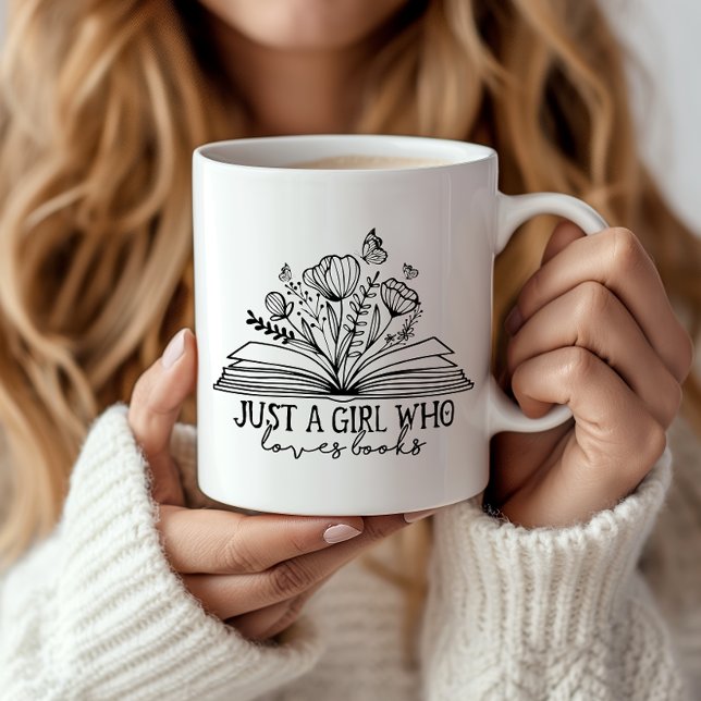 Bara en flicka som Kärlek Bokar Kaffemugg (Embrace your inner bookworm with this cozy mug, perfect for enjoying quiet moments of relaxation.)