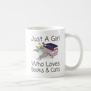 Bara en flicka som Kärlek Bokar och Katter Bibliot Kaffemugg