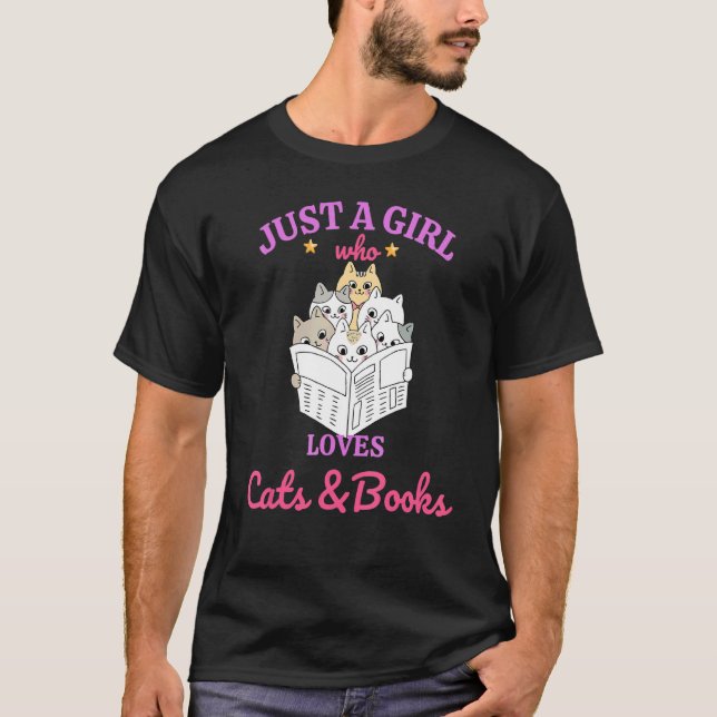 Bara en flicka som Kärlek Bokar och katter kvinnor T Shirt (Framsida)