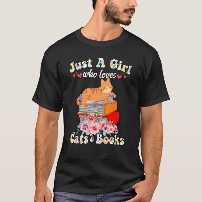 Bara en flicka som Kärlek Bokar och katter läser T Shirt (Framsida)