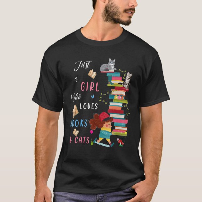 Bara en flicka som Kärlek Bokar och katter T Shirt (Framsida)