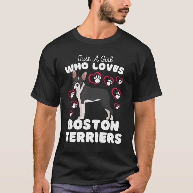 Bara en flicka som Kärlek Boston Terriers Cute Bos T Shirt (Framsida)