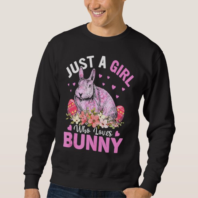Bara en flicka som Kärlek Bunny Eggs Blommigt Flow Lång Ärmad Tröja (Framsida)