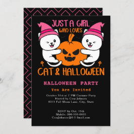 Bara en flicka som Kärlek Cat & Halloween Meow Par Inbjudningar