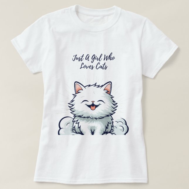 Bara en flicka som Kärlek Cats - Cute White Fluffy T Shirt (Design framsida)