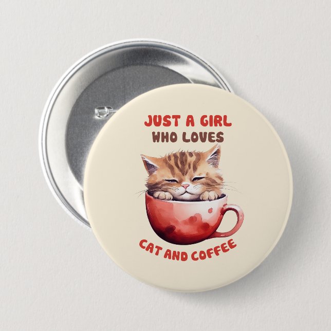 Bara en flicka som Kärlek Cats och Coffee (2) Knapp (Framsida & baksida)
