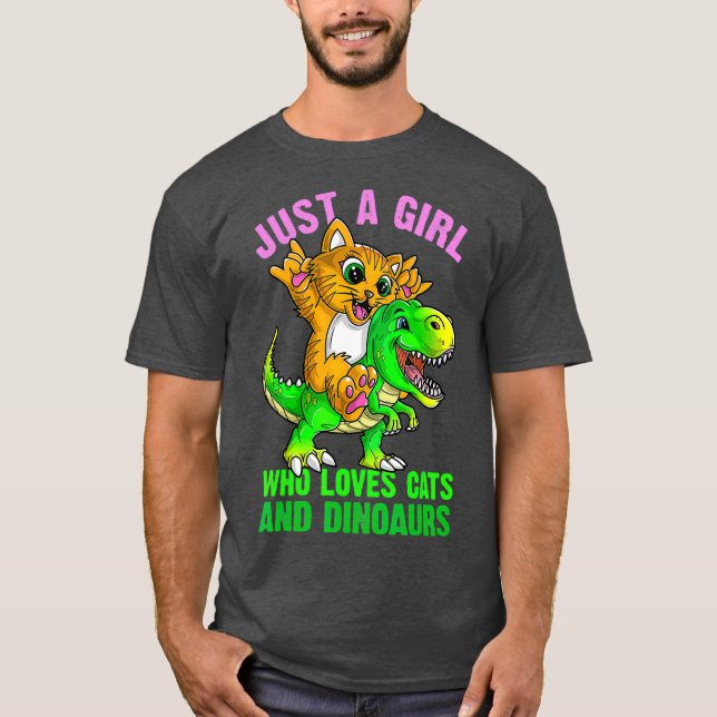 Bara en flicka som Kärlek Cats och Dinosaurs Gift T Shirt (Framsida)