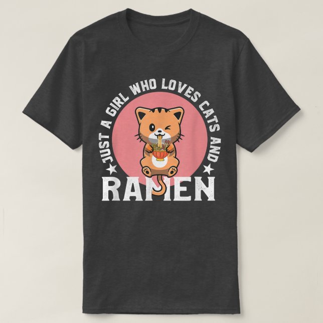 Bara en flicka som Kärlek Cats och Ramen Bowl japa T Shirt (Design framsida)