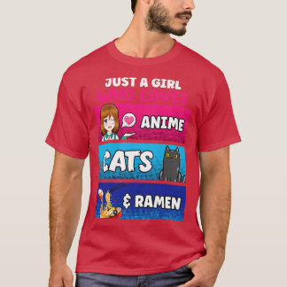 Bara en flicka som Kärlek Cats Ramen Älskare Kawai T Shirt