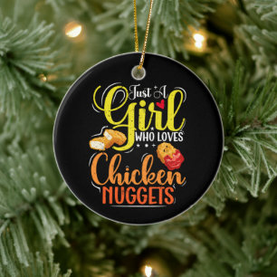 Bara en flicka som Kärlek Chicken Nuggets Girl Gif Julgransprydnad Keramik