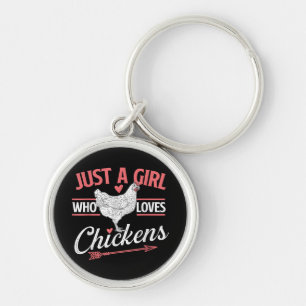 Bara en flicka som Kärlek Chickens - Chicken Älska Rund Silverfärgad Nyckelring