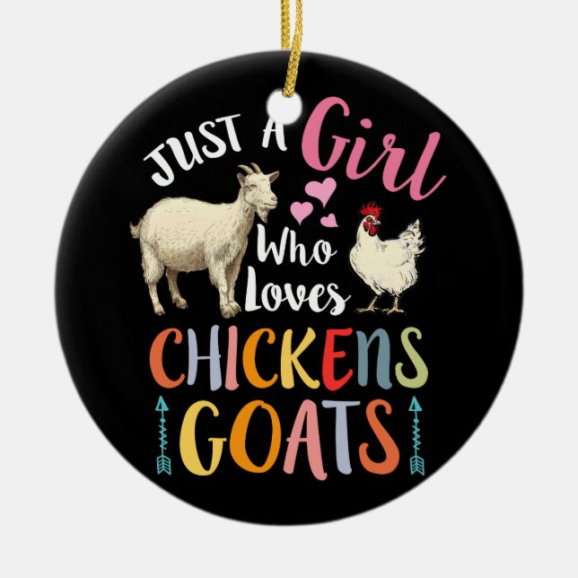 Bara en flicka som Kärlek Chickens Goats Farmer Julgransprydnad Keramik (Framsidan)