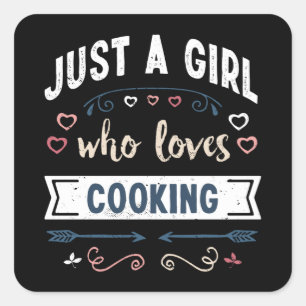 Bara en flicka som kärlek Cooking Funny Gifts Fyrkantigt Klistermärke