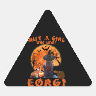 Bara en flicka som Kärlek Corgi Hund och Halloween Triangelformat Klistermärke