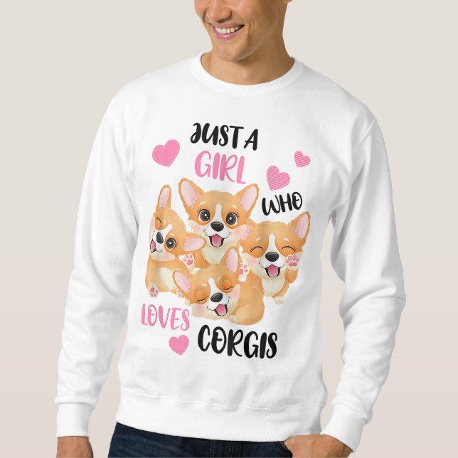 Bara en flicka som Kärlek Corgis Lång Ärmad Tröja (Framsida)