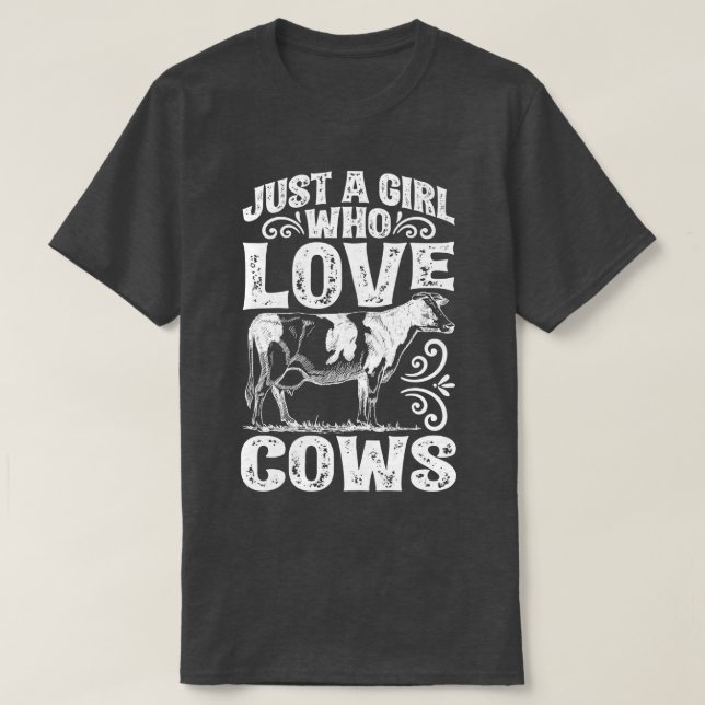 Bara en flicka som kärlek Cows Funny Cow Älskare F T Shirt (Design framsida)
