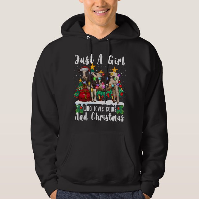 Bara en flicka som Kärlek Cows och julfamilj UG Hoodie (Framsida)