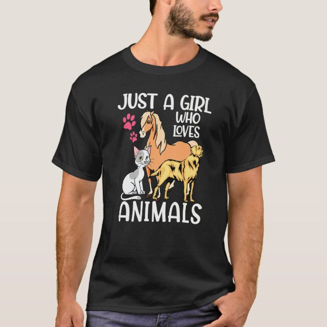Bara en flicka som Kärlek djur Hund Cat Horse T Shirt (Framsida)