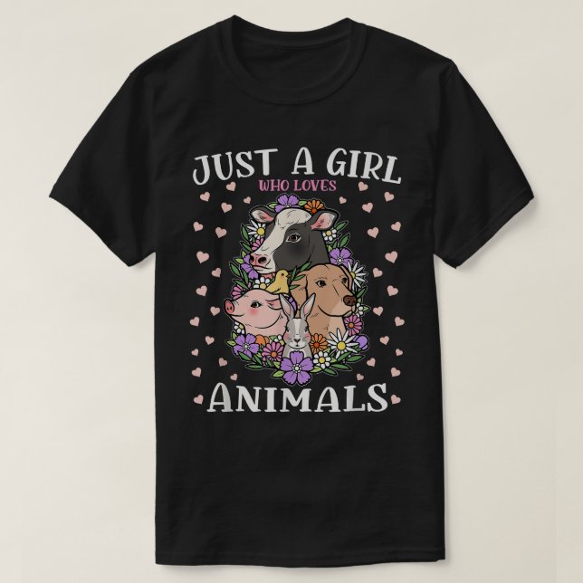 Bara en flicka som Kärlek djur, kanin, ko, hund, g T Shirt (Design framsida)
