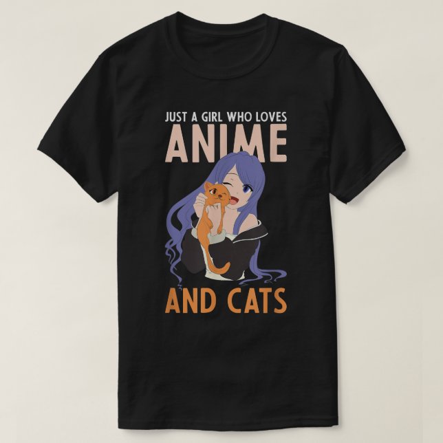Bara en flicka som Kärlek, djur och katter Kawaii, T Shirt (Design framsida)